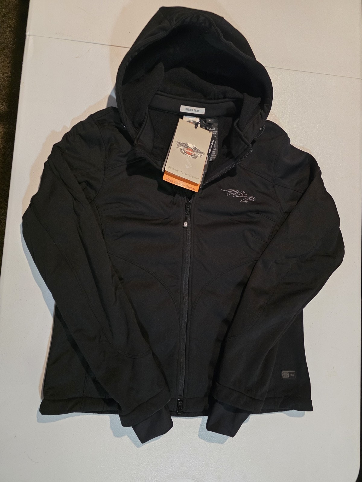 Harley Davidson Jacket Women's Large Hooded Insulated Riding Gear Black Zip Nwt